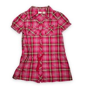 LL Bean Girls Plaid Cap Sleeve Shirt Shift Cotton Dress 10 12 Medium